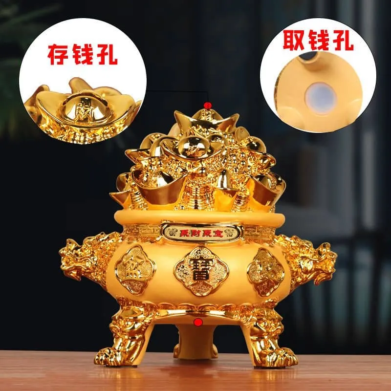 👍全城最低价🔥本地速发🔥精品送礼精选🔥🔥最新款沙金色聚宝盆存钱罐招