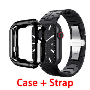 Luxury Metal Band with Case Cover compatible with apple watch series 8/7 case 41mm 45mm Stainless Steel Bracelet Strap compatible with Apple Watch Series 6 SE 5 4 3 2 1 38mm 40mm 42mm 44mm watch Case Protective Shell