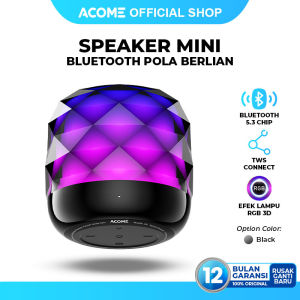 ACOME Super Bass Mini Speaker Bluetooth 5.3 Pola Berlian RGB LED Lampu Light Crystal 360° TWS Connect Portable A22 Garansi Resmi 1 Tahun