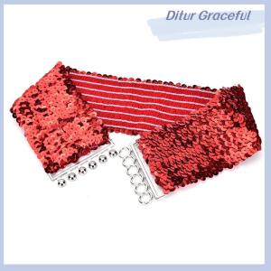 Ditur Bling Womens Sequins Elastic Stretch Wide Waist Belt Waistband Casual