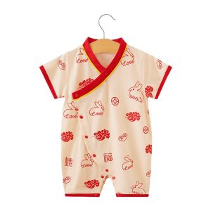 Baby Clothes 100% Cotton Short Sleeve Romper Chinese Style Jumpsuit Fish Print Bodysuit For 0-18months Baby Boys Girls