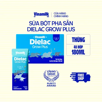 Thùng 48 hộp Sữa Non Vinamilk Dielac Grow Plus (Sữa Uống Dinh Dưỡng) 180ml - Sữa nước hỗ trợ Trẻ suy dinh dưỡng thấp còi giúp trẻ Tăng cân cao khỏe (Sữa dành cho trẻ em trên 1 tuổi)