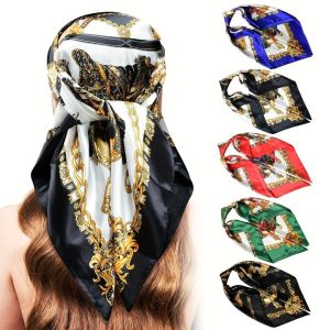 Scarf 90*90cm Printed Large Square Scarf Satin Headscarf Sunscreen Bandana Inelastic Windproof Warm Shawl