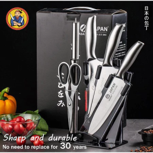 6 In 1 Japanese Stainless Steel Butcher Cleaver Chef Paring Scissor Knife Set