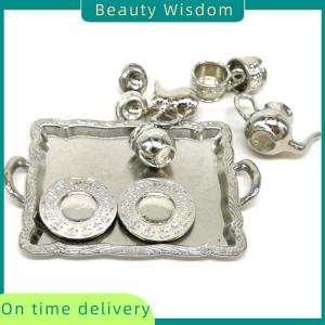 Beauty Wisdom 10Pcs 1: 12 Dollhouse Furniture Miniature Dining Ware Metal Tea Cup Plate Set