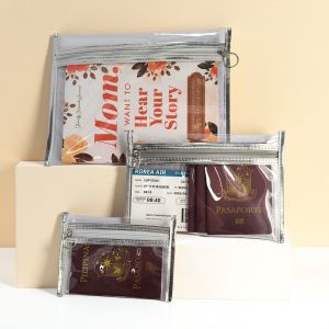 THREAD PROJECTS VK Flat Pouch – Silvery Leather Passport Passbook Holder Travel Document Bag