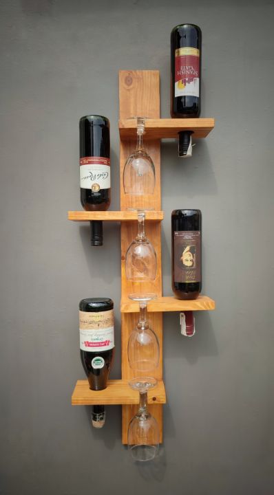 4-Wine Wall-mounted Wooden Hanging Wine Rack Lazada PH