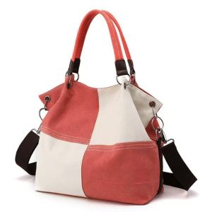 Simple Design Retro Canvas Shoulder Bag Patchwork Style Soft Shoulder Crossbody Bag Large Capacity All-match Color-block Handbag