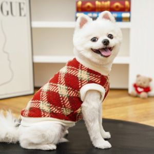 DITIPOO Ấm áp Áo gile lông cừu kẻ caro phối màu Thoáng khí Vải nỉ mềm mại Áo khoác gile cho chó con Thời trang Phong cách cổ điển. Áo len không tay cho thú cưng Mùa Thu Đông