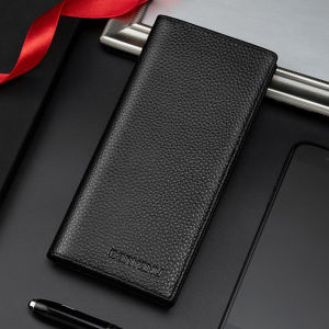 BANYANU Ví da bò thật bảo vệ RFID Ví đựng thẻ màu đen cho nam có túi khóa kéo đựng tiền xu