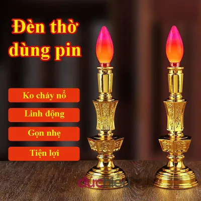Đèn bàn thờ dùng pin đèn cầy thờ cúng D18 thắp sáng bàn thờ ông bà tổ tiên ông địa thần tài ông táo – Đức Hiếu Shop