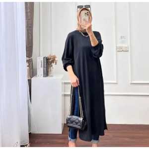 BELLA LONG TUNIK KNIT HORNET PREMIUM BELAH SAMPING