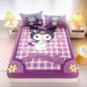 Fitted Bed Sheet Sanrio Kuromi Hello Kitty Fittedsheet Single Bed Sheet Queen Bed Cover King Mattress Protector