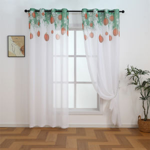 Christmas Curtains New Design White Sheer Christmas print Curtain for Living Room Bedroom Kitchen Door Window with Ring Korean Sheer Curtain Lace