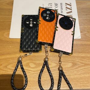 Shockproof Luxury Leather Geometric Case For Vivo X200 X100 Pro Soft Precise Camera Protection Phone Cover Funda with Lanyard