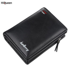 HiQueen Men Zipper Short Style Wallet Card Slots Fashion Mini Snap Button Bag