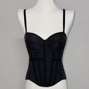 NOBLELYN Breathable Corset Top Skinny Fit Sleeveless Design Fishbone Crop Top Elegant Mesh Material Backless Top Date Night
