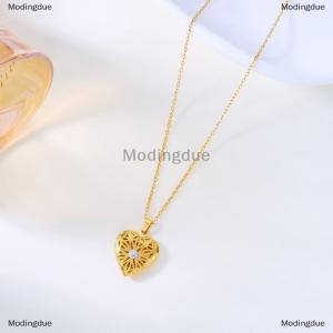 [COD] Modingdue Stainless Steel Openable Locket Pendant Necklace For Women Photo Box Heart Charm Chain Zircon Collar Jewelry Family Lover Gift