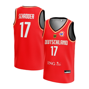 Jersey Dennis Schroder Deutschland #17 MERAH RED FIBA 2023 Swingman Bola Basket NBA Baju Kaos T-Shirt Tshirt Atasan Costum Kostum