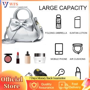 Chic Womens Crossbody Bag in Solid Color with Bow Design Lightweight PU Handbag for Casual Outings