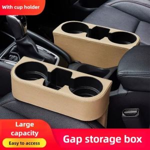 SEKINEW Multifunctional Car Leather Cup Holder PU Leather Portable Seat Gap Organizer Tray Universal Easy To Install Vehicle Seat Gap Drink Stand Auto Interior