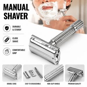 Manual Shaver For Men Classic Stainless Steel Safety Razor Shaver With Brush With ABS Case