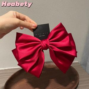 Heabety Elegant Bow Ribbon Hair Clip Fashion Simple Solid Satin Spring Clip Hair Pin Retro Headband With Clips Girls Hair Accessories