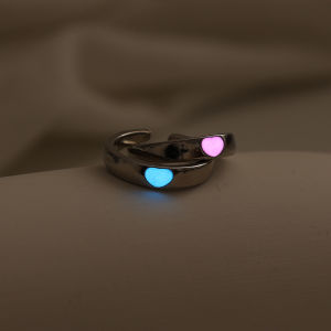 Fashion Blue Love Heart Luminous Ring for Women Men Retro Glow In Dark Silver Color Adjustable Couple Finger Rings Jewelry Gift