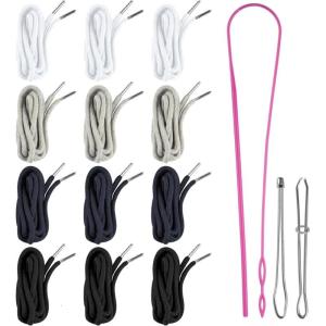 Cotton Drawstring Rope Replacement Set with 12 Cord And 3PCS Threading Tool For Clothing Hoodie Sweatpants Repairing