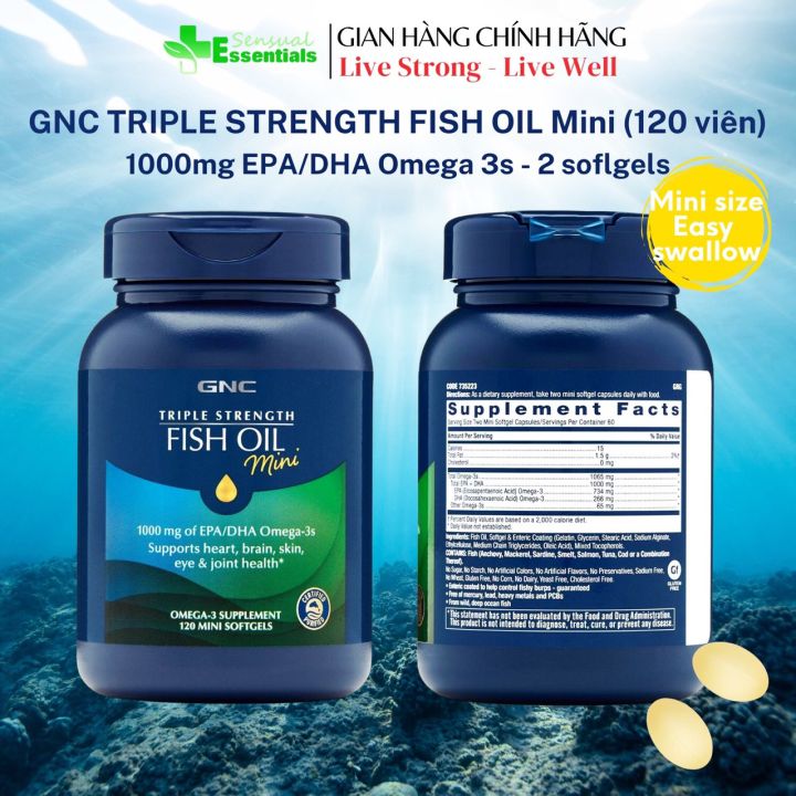 [CHÍNH HÃNG] GNC TRIPLE STRENGTH FISH OIL Mini (120 viên)-Dầu cá bổ ...