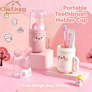 ChicLiving Cute Rabbit Wash Cup 2 In 1 Portable Travel Toothbrush Holder Kids Cartoon Mouthwash Cup