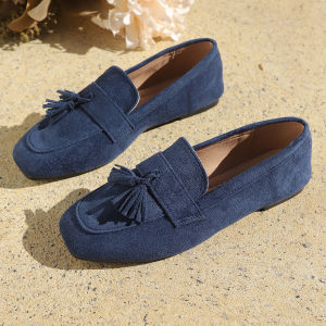 Free Shipping 2026 New Retro Suede Tassel Loafers For Women Square-Toe Flat Shoes Versatile And Stylish For Work And Everyday Wear