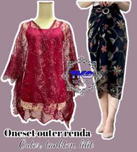 oneset kebayaouter brokat renda cantik mix rok lilit batik kondangan wisuda bridesmaid kebaya modern
