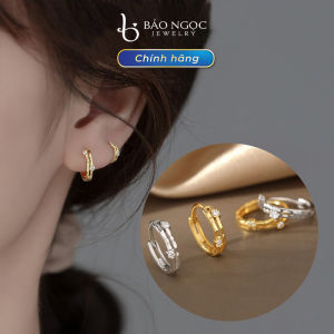 Bông Tai Bạc Nữ S925 Khuyên Tròn Đính Đá Zirconia Khuyên Tai Bạc Nữ Đơn Giản - B2944 - Bảo Ngọc Jewelry