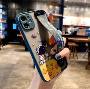FLOVEME Astronaut Wrist Band Bracket Phone Case For iPhone 13 12 11 Pro Max X XS XR 7 8 Plus Matte Cute Cartoon Shockproof Back Cover