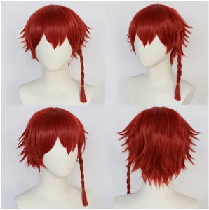 Kurona Ranze Cosplay Red Wig with Braided Cap Synthetic Anime Wigs Heat Resistant 38cm
