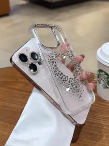 For iPhone 16 Pro Max Luxury Diamond Case Women Girls Love Heart Cover for iPhone 15 14 12 11 13 Pro Max 16 Plus Clear Cases