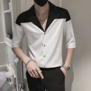 Áo sơ mi nam áo sơ mi tay lỡ cổ vest phối màu đen trắng cực sang chảnh cuốn hút mọi ánh nhìn T1