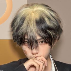 Wig Mens Slant Bangs Highlights Fashion Short Hair Second Dimensional Fluffy Hair Full Headgear