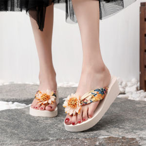 [Free Shipping] Summer Ethnic Style Womens Flip-Flops with Bohemian Satin Straps Casual Low-Heel Beach Sandals for Women