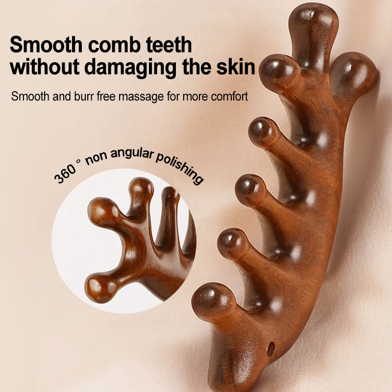 Anti-Static Sandalwood Wide Tooth Meridian Massage Comb, Multifunctional Head & Shoulder Relax Health Care Wooden Comb
_voghion.com