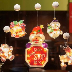 LED Christmas Decoration Lights Santa Claus Snowman Elk Shape Window Suction Cup Lights New Year Xmas Navidad Holiday Home Decor