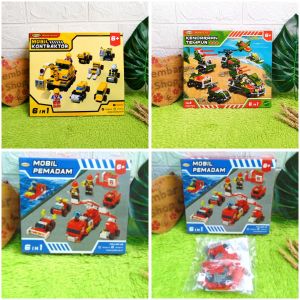 35013 Paket Hemat 6in1 Mobil Pemadam Kebakaran Konstruksi dan Tentara FIRE RESCUE Construction Army SET DIE CAST