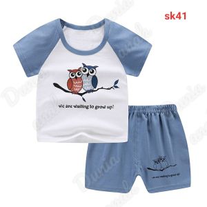 COD BAJU SETELAN RUMAHAN ANAK BAYI LAKI LAKI LENGAN PENDEK MOTIF JERAPAH WARNA HIJAU TOSKA BAHAN KATUN SESETEL BAJU ANAK PEREMPUAN LENGAN PENDEK KATUN