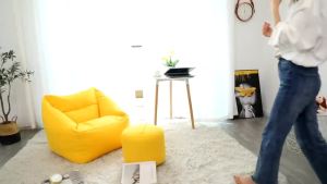 OTAUTAU Adults Comfy Lazy Bean Bag Sofa Chair Cover Without Filler Cotton Linen Beanbag Pouf Armchair Floor Seat Couch Ottoman