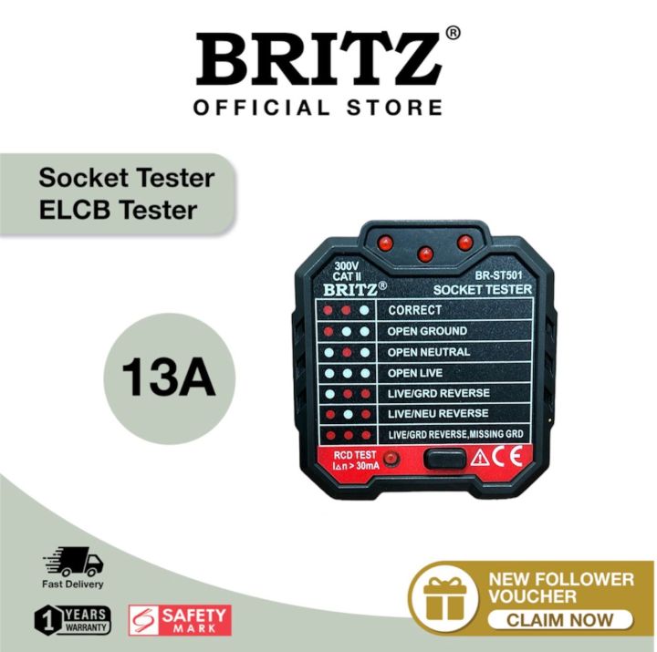 BRITZ ST501 Socket Tester With RCD Test