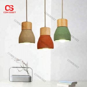 Đèn Thả Trần Xi Măng Kết Hợp Gỗ Phong Cách Bắc Âu Tối Giản