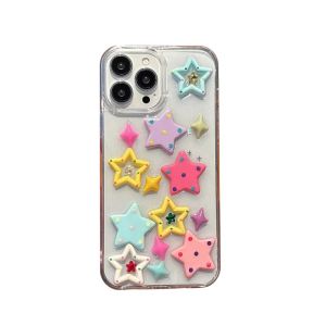 Cute 3D Colorful Stars Phone Case For iPhone 16 15 14 13 12 11 Pro Max Glitter Sequins Shockproof Soft Silicone Cover