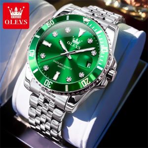 OLEVS watch for men original new model luxury relo for men green submariner digital dial deep waterproof luminous calendar stainless steel Men Casual Watches