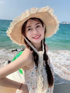 COD ฤดูใบไม้ผลิและฤดูร้อนหมวกฟางทอสไตล์เกาหลีหวานๆใส่ได้กับทุกชุดหมวกชาวประมงกันแดดกันแดดริมชายหาดสำหรับผู้หญิง sen